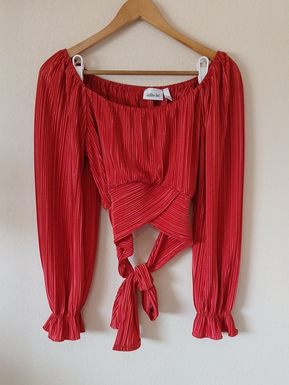 Willow & Root Pleated Wrap Top Coral Red